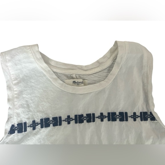 Madewell Ladies White Navy Print Embroidered Tank Top Size Small - Picture 3 of 4